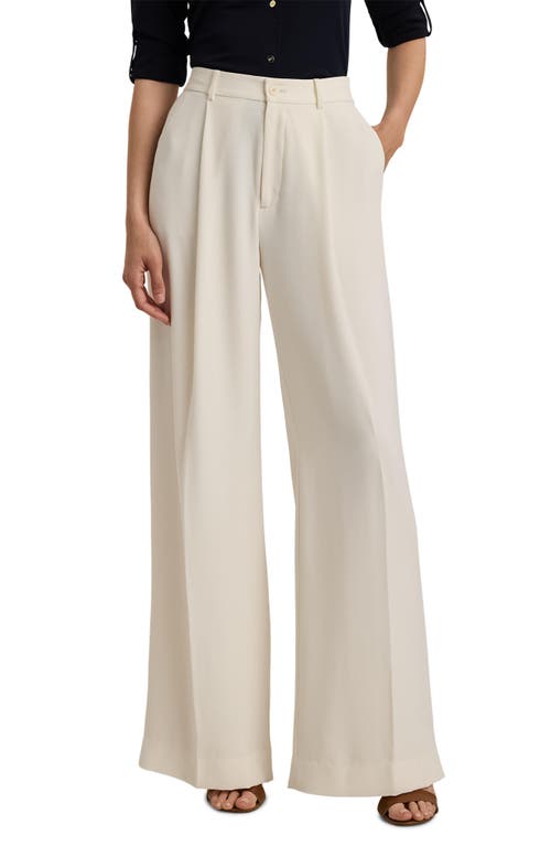 Shop Ralph Lauren Lauren  Double Faced Georgette Wide Leg Pants In Mascarpone Cream