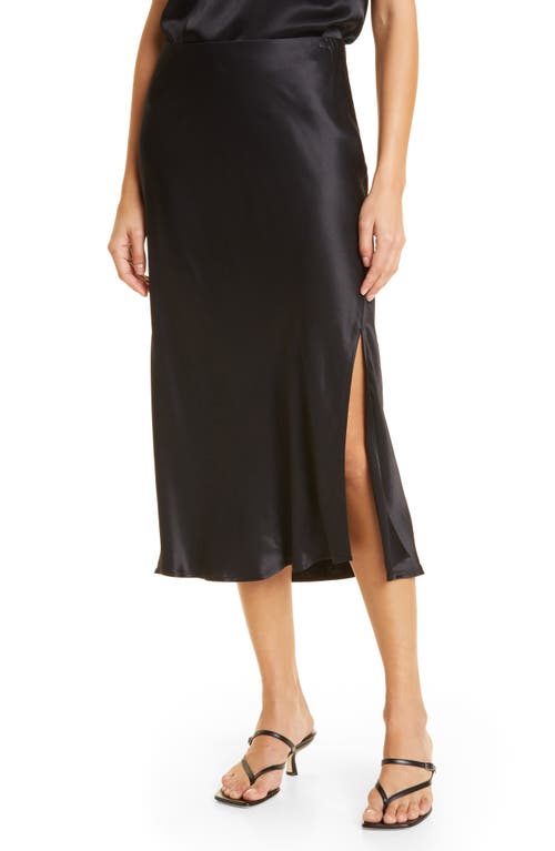 Maya Satin Side Slit Skirt in Black