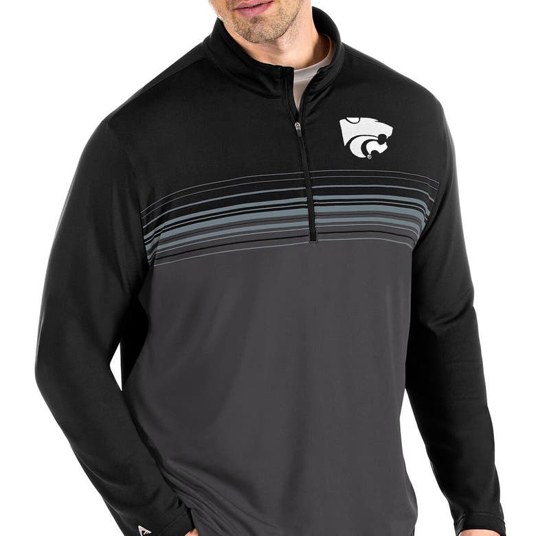 Shop Antigua Black/gray Kansas State Wildcats Pace Quarter-zip Pullover Jacket