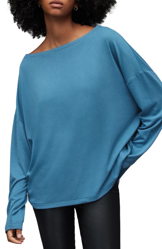 Allsaints Rita Oversize One-shoulder Long Sleeve T-shirt In Moroccan Blue