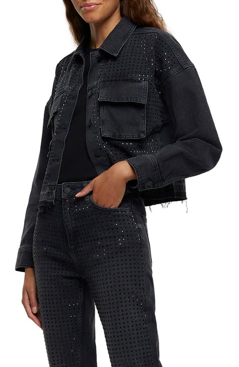 Women's Cropped Denim Jacket - Universal Thread™ Medium Wash XS