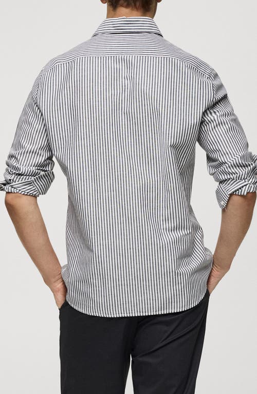 Shop Mango Regular Fit Stripe Cotton & Linen Button-up Shirt In Charcoal