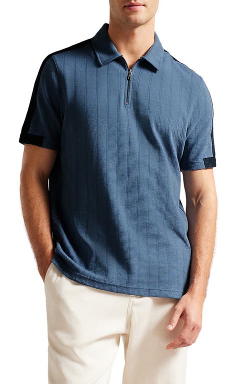 Ted Baker London Abloom Relaxed Fit Zip Polo in Mid Blue