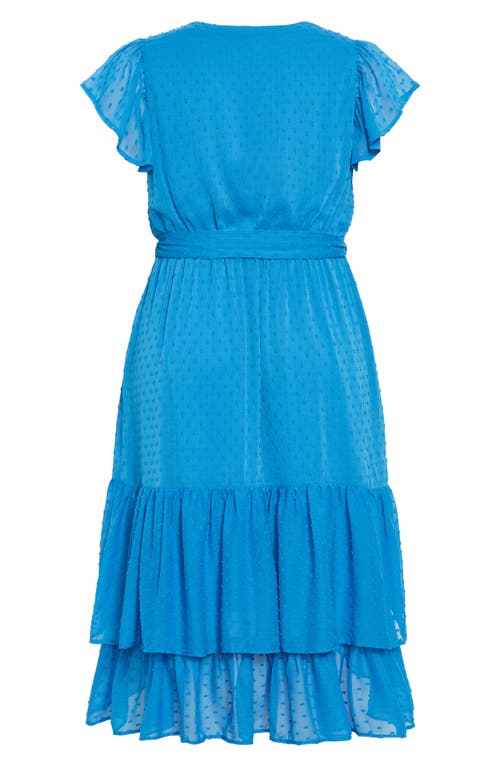 City Chic Clip Dot Wrap Front Dress In Cornflower