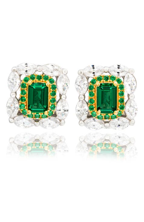 Sterling Silver Emerald Cut CZ Stud Earrings