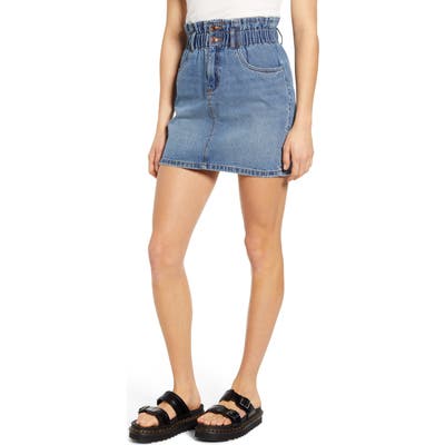 Only Millie Paperbag Waist Denim Miniskirt, Blue