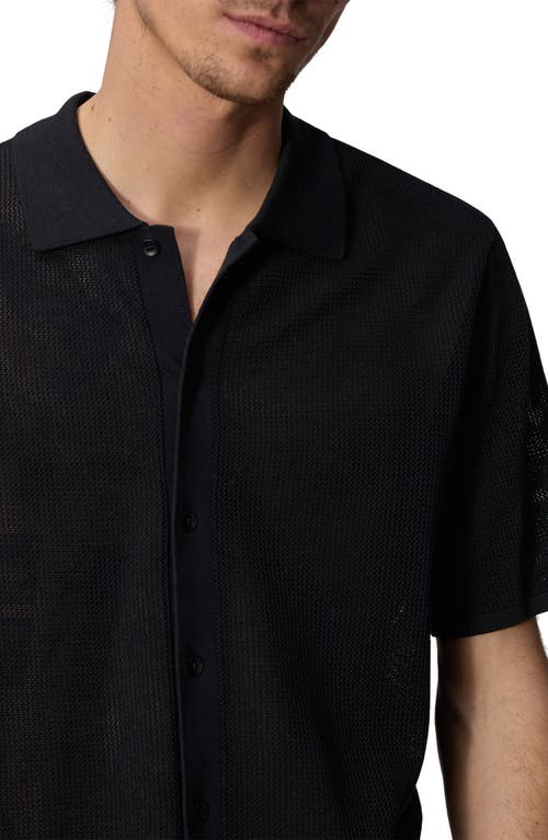 Shop Rag & Bone Payton Cotton Mesh Short Sleeve Button-up Shirt In Black