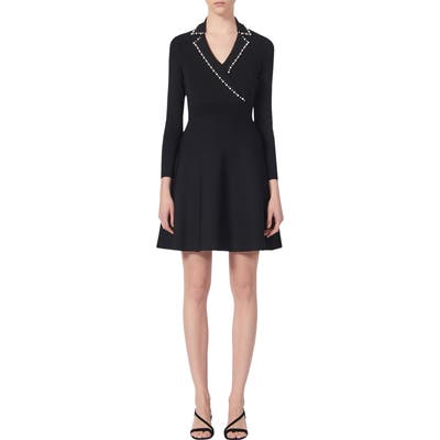 Sandro Suity Bead Trim Long Sleeve Sweater Dress, Black