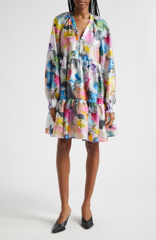 Stine Goya Jasmine Orchid Print Long Sleeve Cloqué Tiered Dress Liquified at Nordstrom,