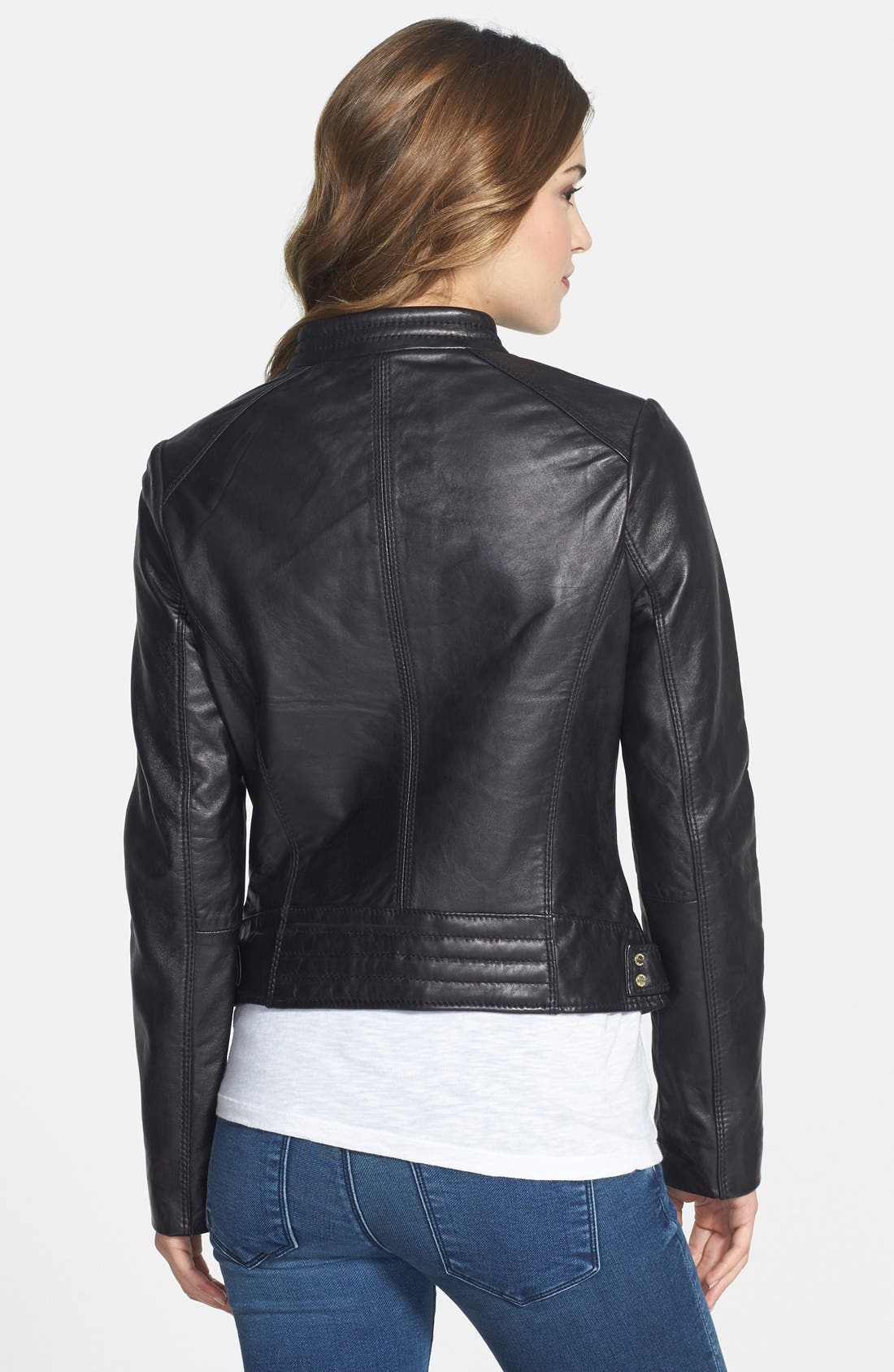 michael kors patch pocket leather jacket