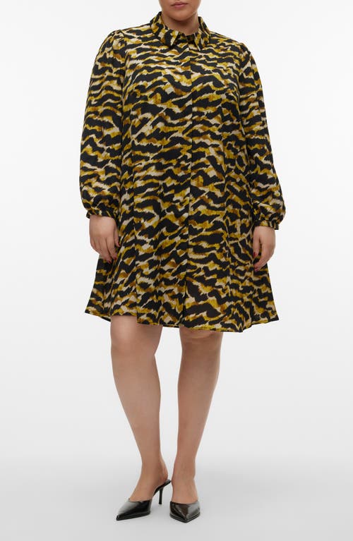 Gail Abstract Print Long Sleeve Fit & Flare Dress in Avocado Oil