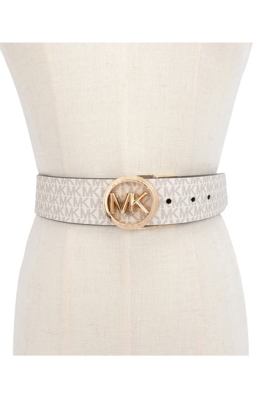 Shop Michael Michael Kors Reversible Leather Belt In Vanilla/luggage