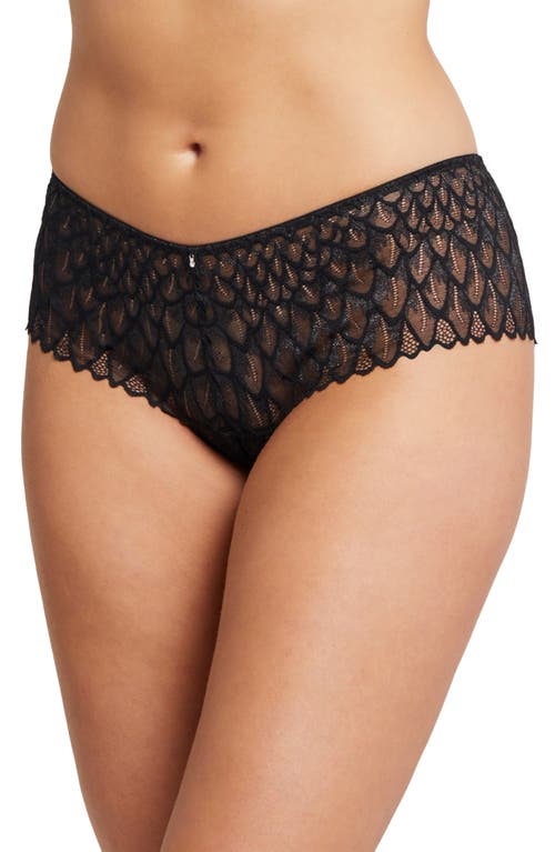 Montelle Intimates Feather Lace Brazilian Briefs in Black