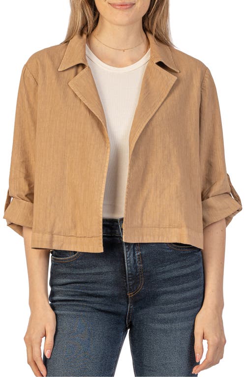 KUT from the Kloth Nadine Crop Open Front Linen Blend Jacket Oatmeal at Nordstrom,