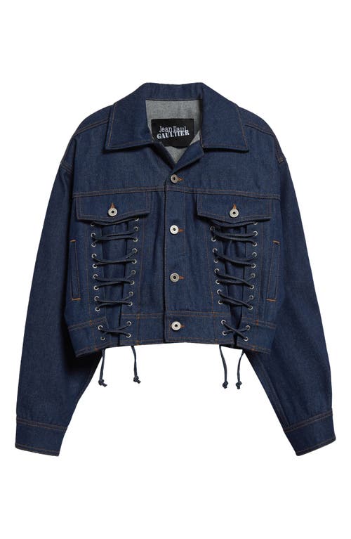 Shop Jean Paul Gaultier Lace-up Denim Trucker Jacket In Indigo