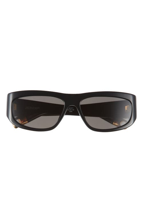 Jacquemus Les Lunettes 57mm Pilot Sunglasses in Black/Yellow Gold/Grey at Nordstrom