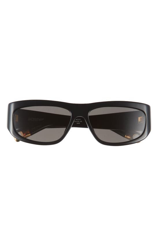 Jacquemus Les Lunettes 57mm Pilot Sunglasses In Black/ Yellow Gold/ Grey