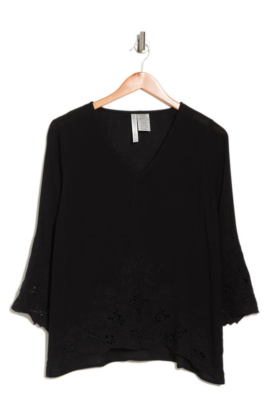 Forgotten Grace Embroidered Cut-out High Low Blouse In Black