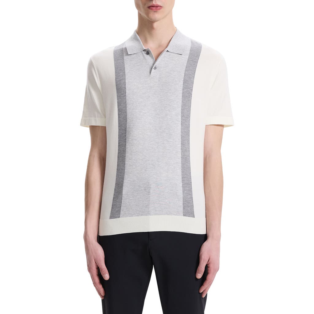 Theory Colorblock Stripe Polo In Grey Ivory Multi