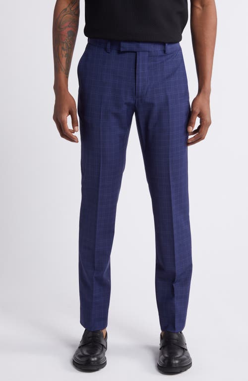 Shop Open Edit Slim Fit Plaid Wool Blend Trousers In Navy Twin Pane