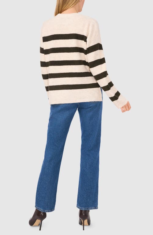 Shop Halogenr Halogen(r) Stripe Crewneck Sweater In Beige/deep Olive