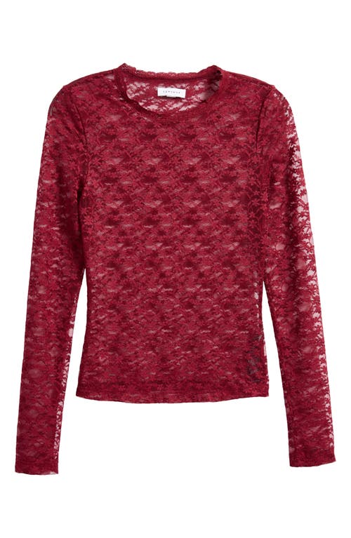 Shop Topshop Lace Sheer Long Sleeve Top In Burgundy