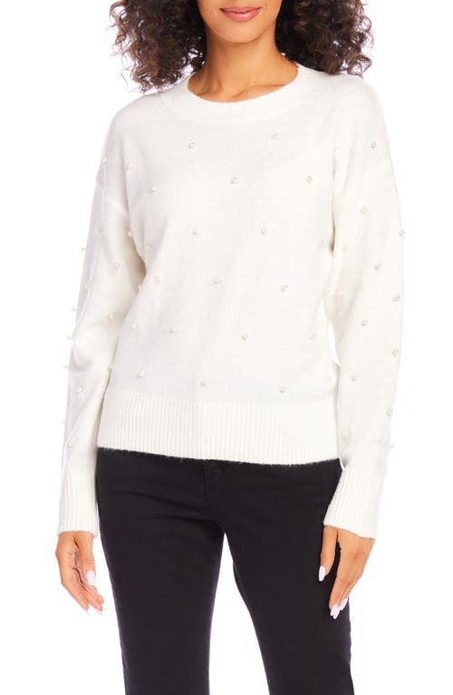 Shop Karen Kane Faux Pearl Embellished Crewneck Sweater In Cream