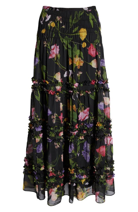 Ted Baker Thieaa Floral Ruffle Tiered Chiffon Skirt In Black | ModeSens