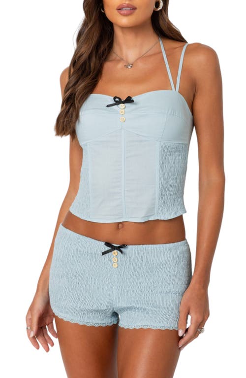 Shop Edikted Saffron Smock Detail Cotton Blend Corset Top In Blue