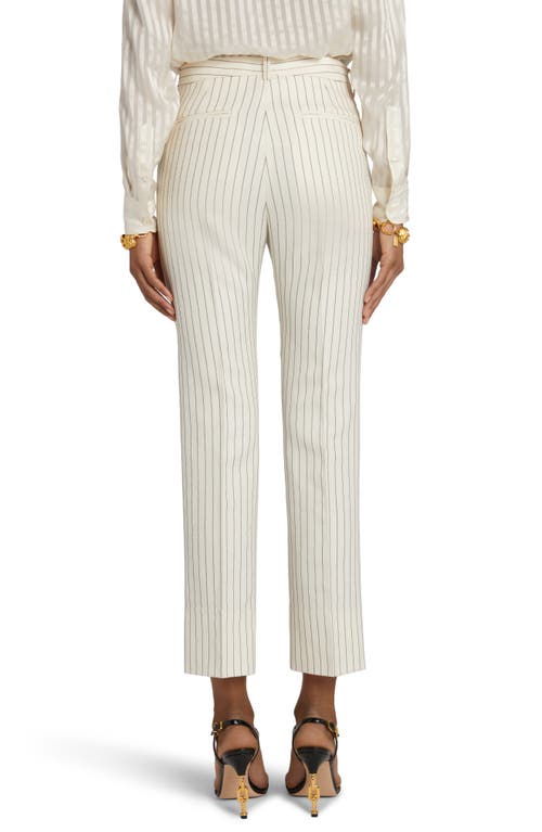 Shop Tom Ford Pinstripe Wool & Silk Blend Ankle Pants In Ecru/black