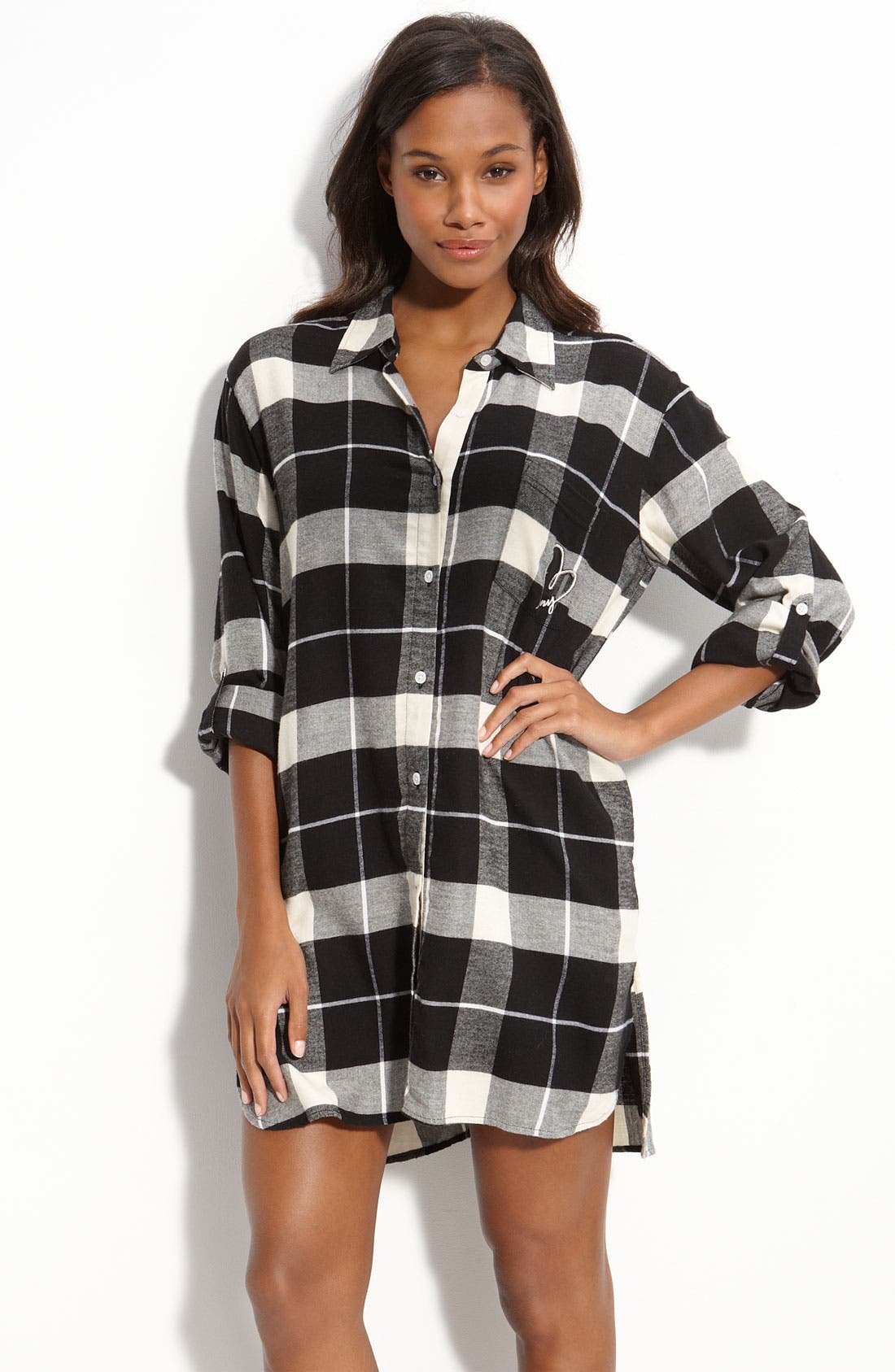 DKNY 'Checked In' Flannel Sleep Shirt Nordstrom