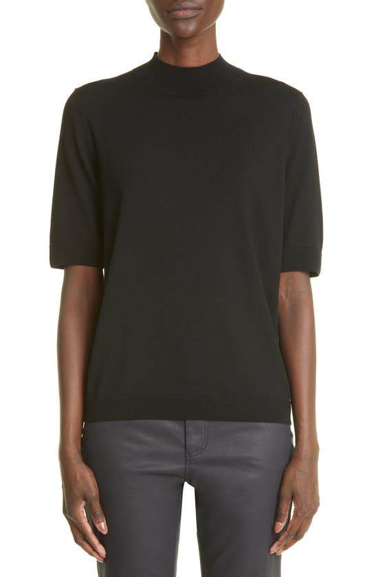 Lafayette 148 Mock Neck Short Sleeve Sweater In Black