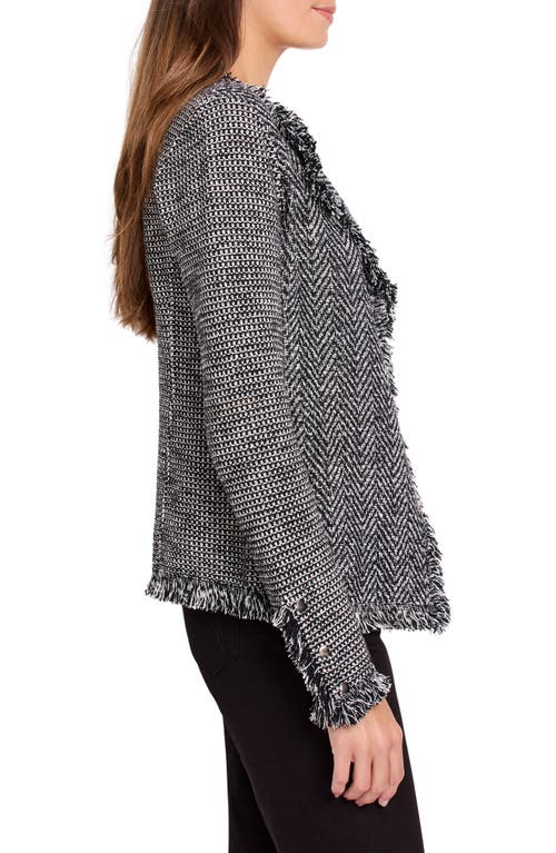 Shop Nic + Zoe Nic+zoe Fringe Mix Knit Jacket In Black Multi