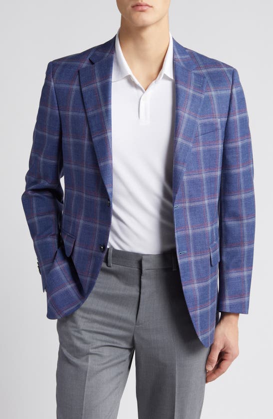 Peter Millar Tailored Fit Plaid Wool, Silk & Linen Blend Sport Coat In Blue