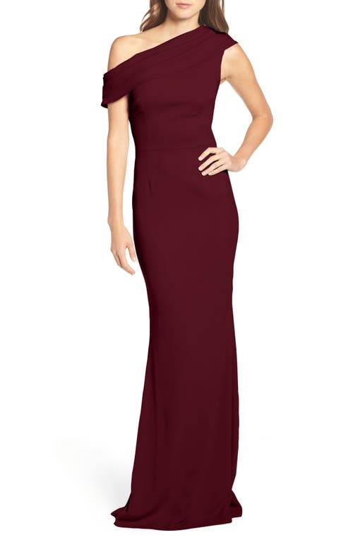 Katie May Layla Pleat One-Shoulder Crepe Gown in Bordeaux