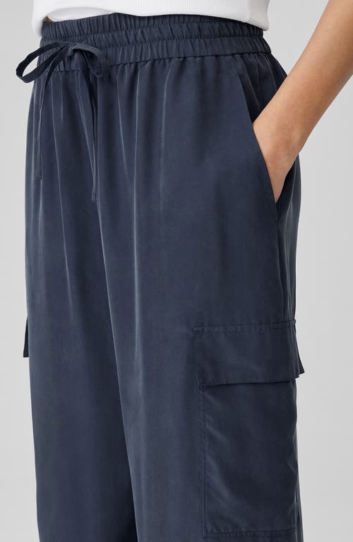 Shop Eileen Fisher Cargo Silk Straight Leg Drawstring Pants In Ocean
