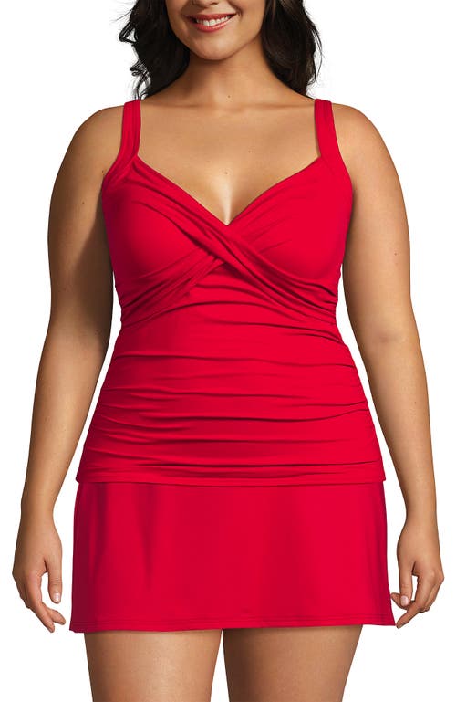 Shop Lands' End Plus Size V-neck Wrap Underwire Tankini Swimsuit Top In Strawberry