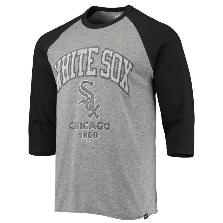 Men's '47 Heathered Gray/Black Chicago White Sox 1900 Inaugural Season Vintage Raglan 3/4-Sleeve T-Shirt Size: Extra Large