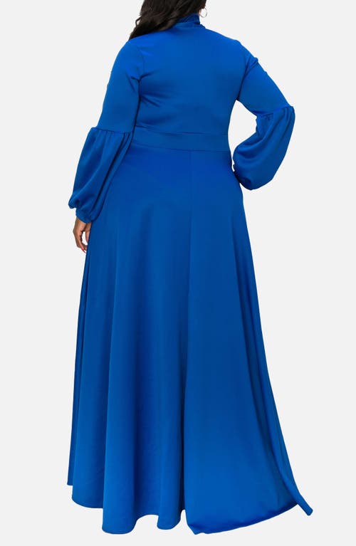 Shop L I V D Bella Donna Long Sleeve Ribbon Tie Dress In Royal