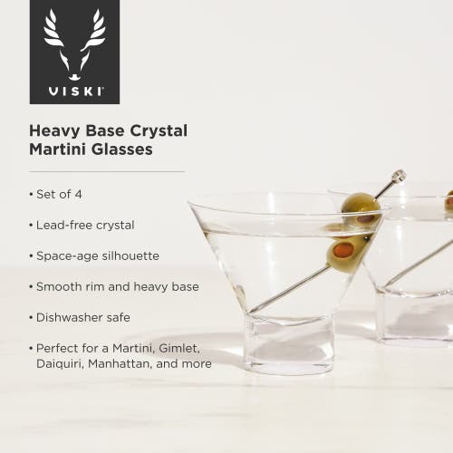 Viski Raye Crystal Heavy Base Martini Glasses Set Of 4 In Clear
