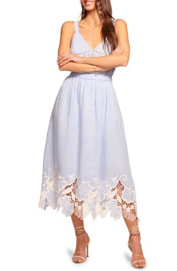 Shop Ramy Brook Aubriella Lace Hem Linen Midi Sundress In Chambray Embroidered Boho
