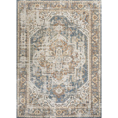 Jonathan Y Keesha Bold Distressed Medallion Low-pile Machine-washable Area Rug In Blue/cream