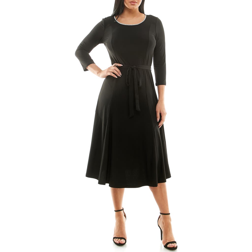 Nina Leonard Sylvia Crystal Embellished Fit & Flare Dress In Black