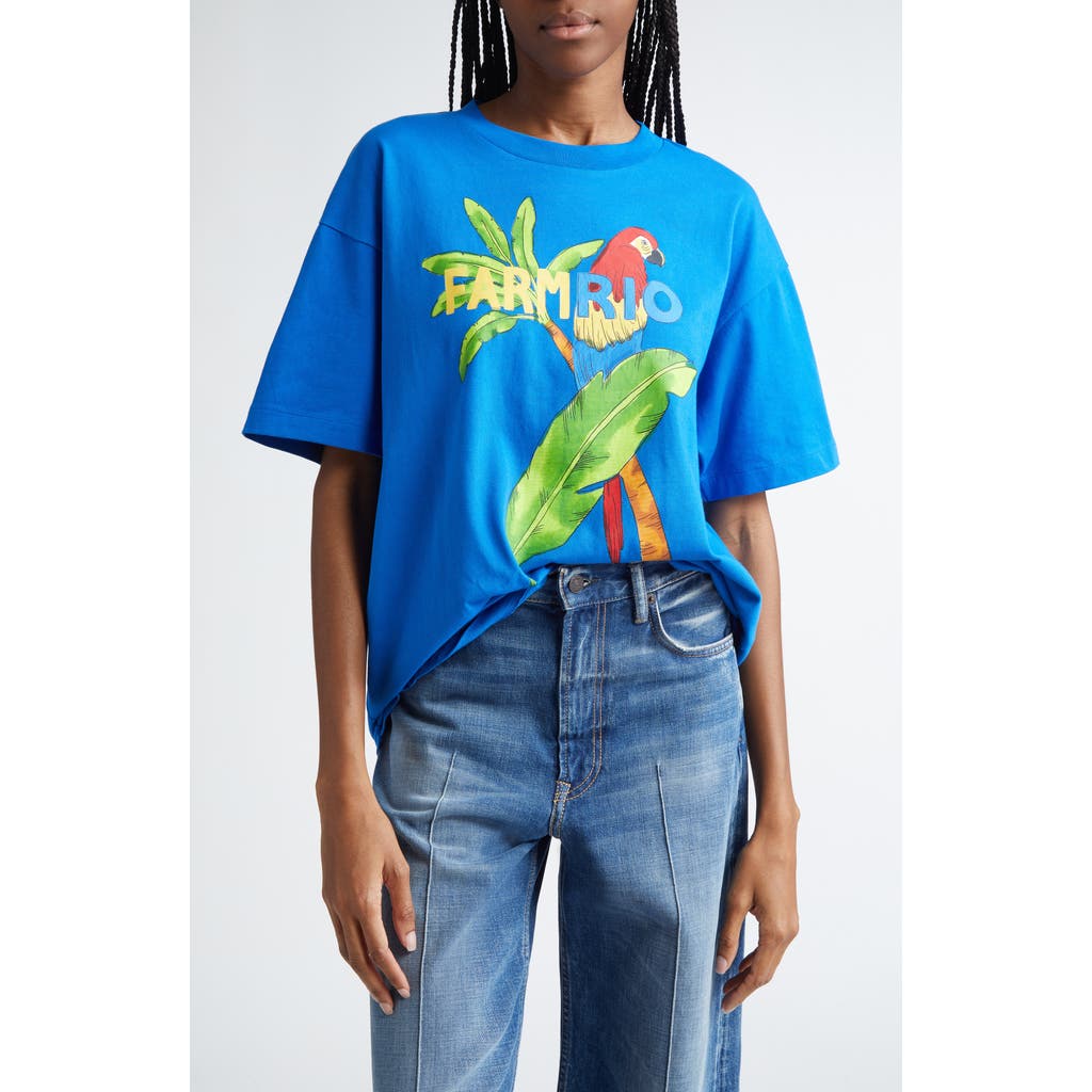 Farm Rio Oversize Cotton Graphic T-shirt In Blue