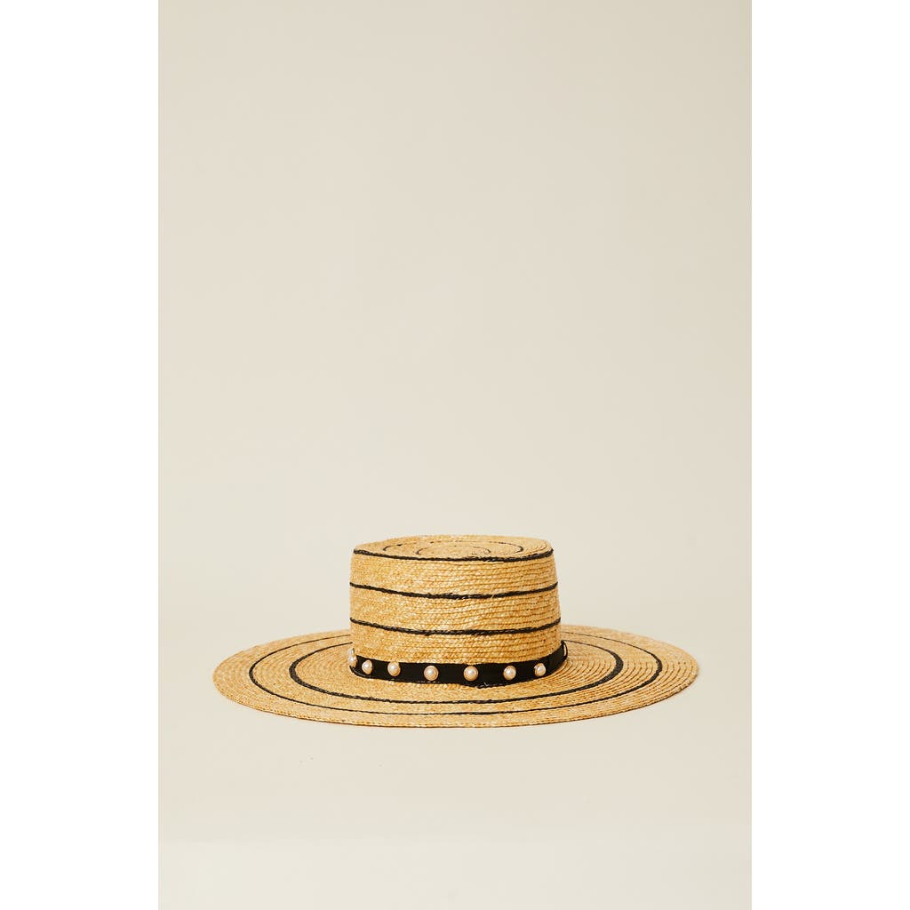 Btb Los Angeles Piper Striped Pearly Straw Fedora In Black