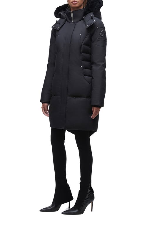 Shop Moose Knuckles Baltic Down Parka With Genuine Shearling Trim In Navy/black