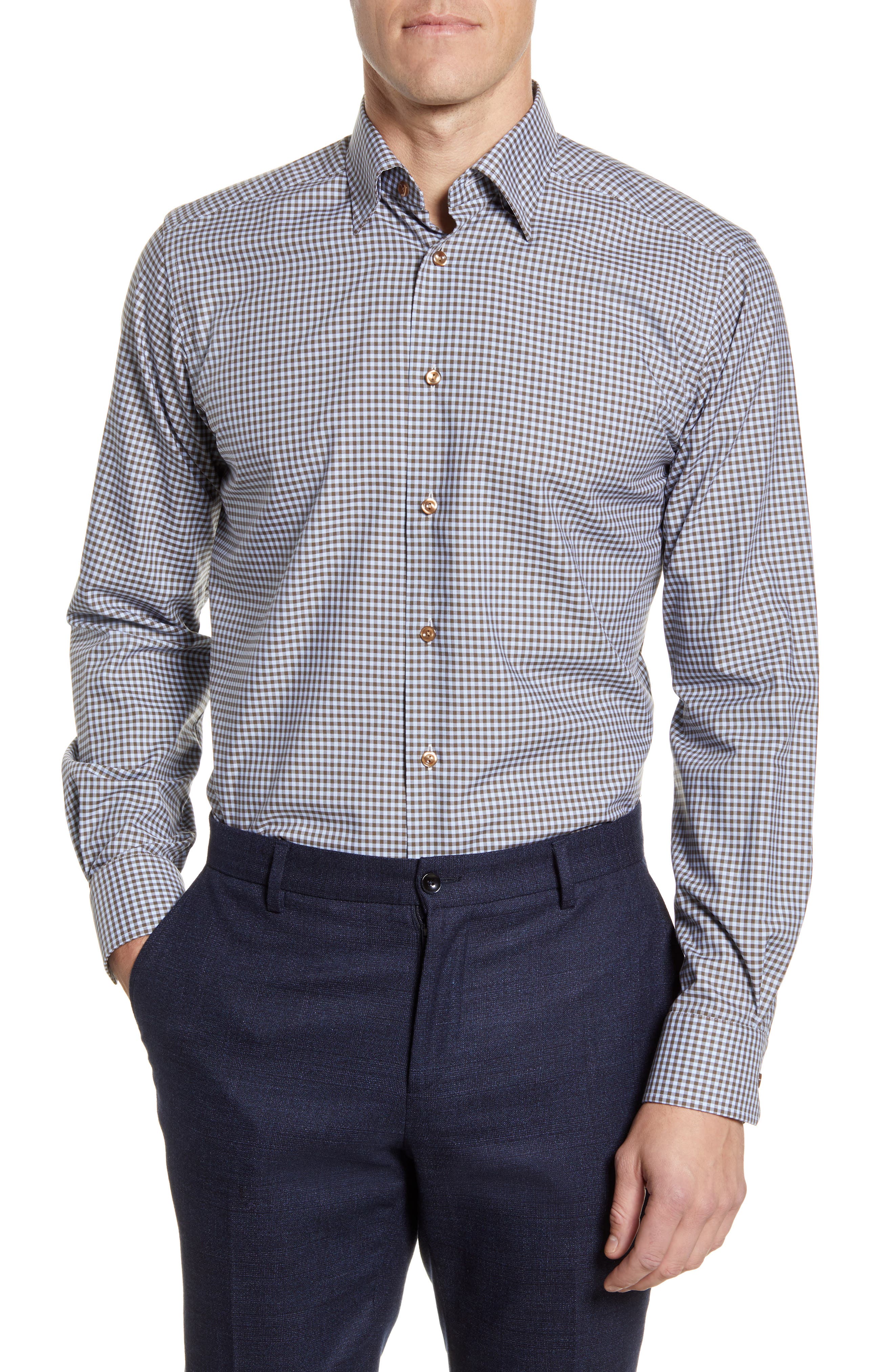 Eton Contemporary Fit Check Dress Shirt Nordstrom