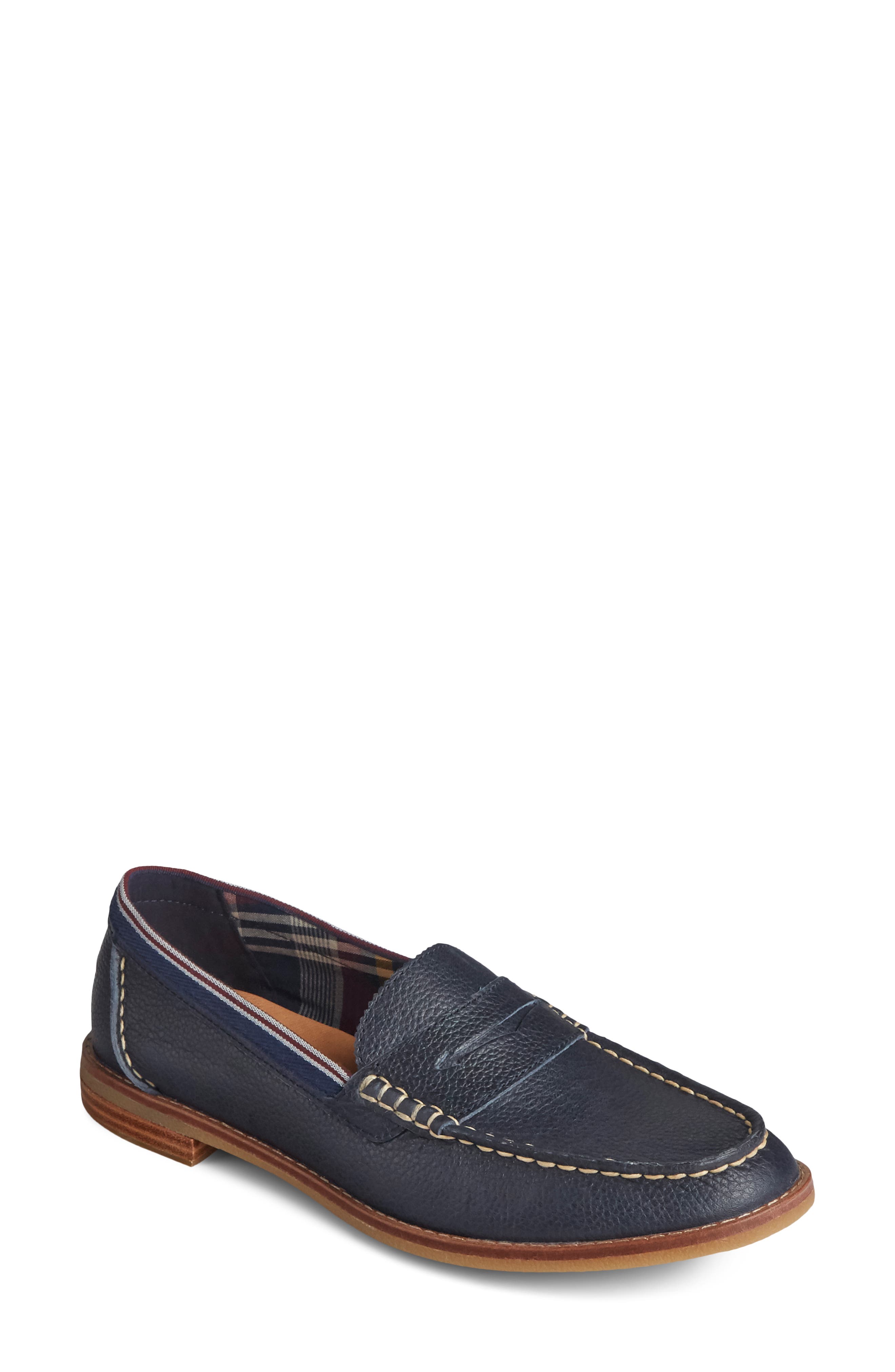 Sperry Seaport Penny Loafer In Navy Tumbled Leather | ModeSens