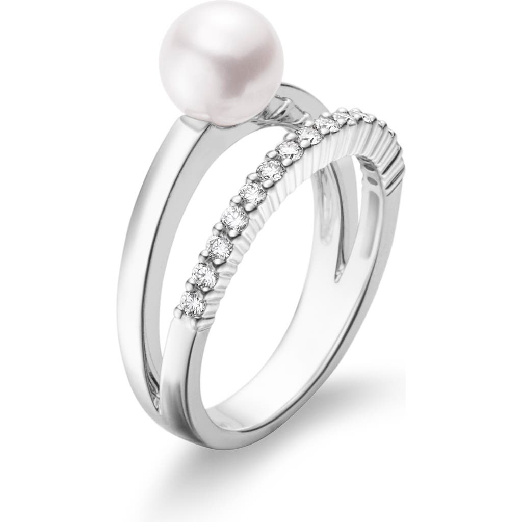 Mikimoto Akoya Cultured Pearl & Diamond Ring In Metallic