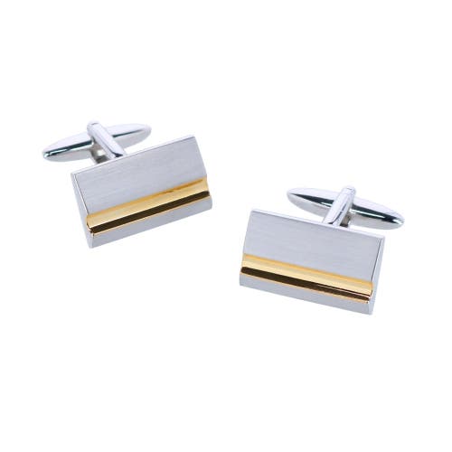 Shop Trafalgar Stately Shiny Gold And Brushed Rhodium Cufflinks In Silver With Gold